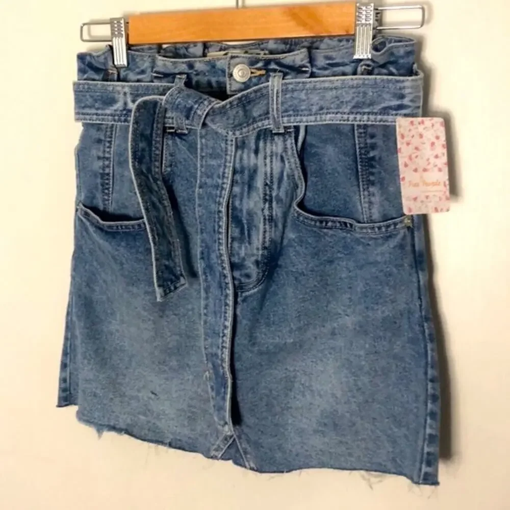 NWT! Free People East of Eden Paper Bag Jean Skirt Size 24